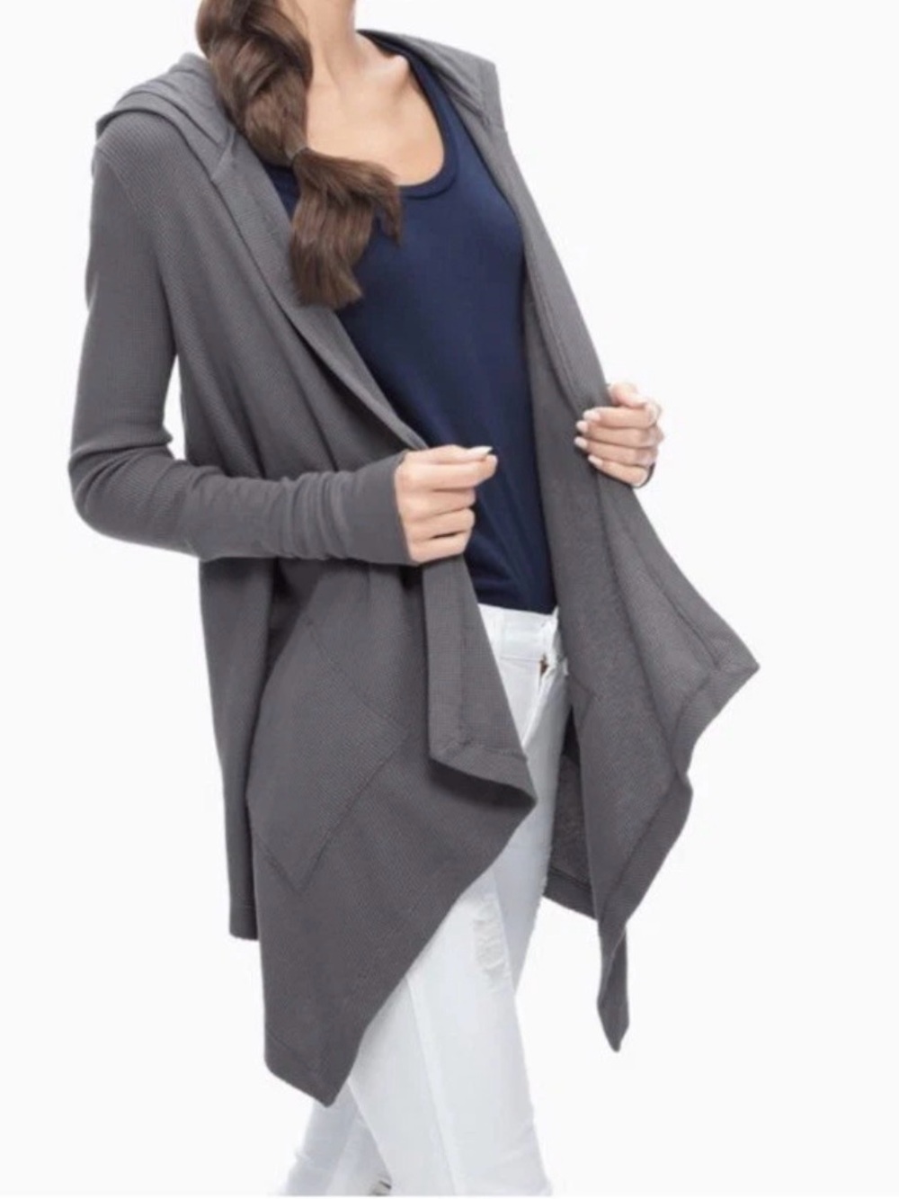 Splendid Pima Cotton Waffle Hooded Cardigan M